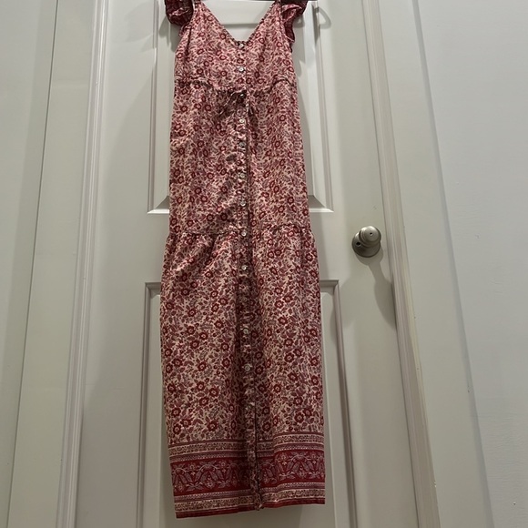 Faherty Hyland Dress in Sun Up Block Print Pink & Red Floral Cotton Maxi Sz S - Picture 6 of 10